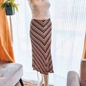 Vintage Multicolor 70s 80s Chevron Skirt w Buttons